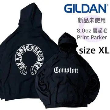 [길단] 미사용 새상품 8oz 속기모 프린트 후드티 G 패턴 블랙 XL