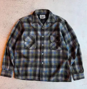 70s 옴브레 보드 셔츠 울 체크 셔츠 플란넬 셔츠
