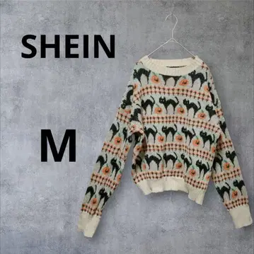 SHEIN [M] 검은 고양이와 호박 긴팔 니트 할로윈
