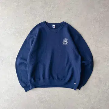 90s 러셀 애슬레틱 양면 프린트 전면 V 맨투맨 네이비