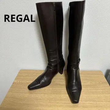새상품급 REGAL 천연 가죽 롱 부츠 다크 브라운 사이드 지퍼