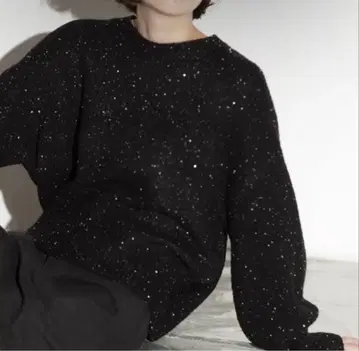 OPAQUE.CLIP 스팽글 라메 미들 게이지 니트 블랙