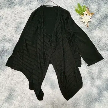 뱅두 옥테이블 (L) 7부 소매 가디건 무지 심플 블랙