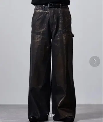 블랙 와이드 레그 데님 팬츠