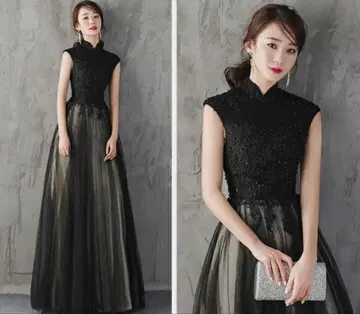 드레스 블랙 블랙 자수 연주회 피아노