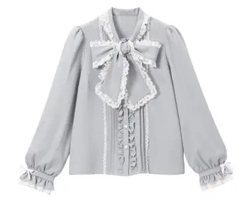 유메텐보 레이스 프릴 가득 고급 보타이 리본 블라우스 M