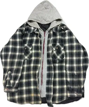 체크 무늬 후드 부착 자켓