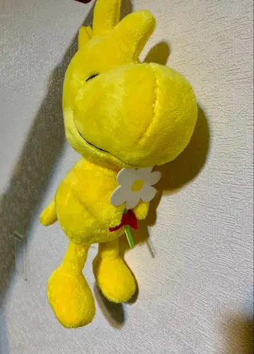 옐로우 컬러 꽃을 든 봉제 인형