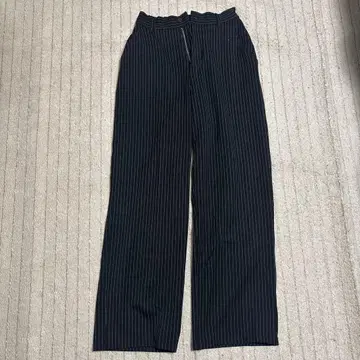 블랙 스트라이프 와이드 레그 팬츠