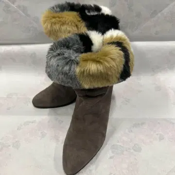 긴자 카네마츠 퍼 부츠 베이지 스웨이드 23.5cm