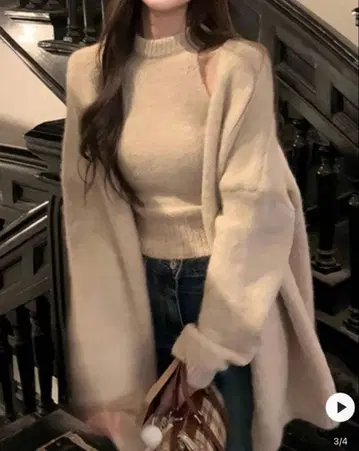 니트 가디건 앙상블 유니크 디자인 2 피스 세트