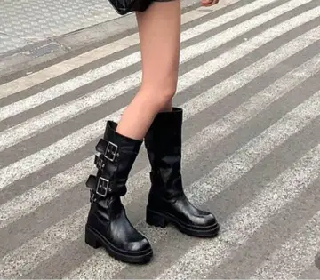 벨트 버클 소프트 가죽 로우힐 부츠
