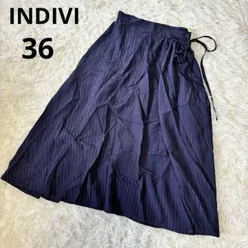 INDIVI 핀스트라이프 랩 스타일 롱 스커트 네이비 36