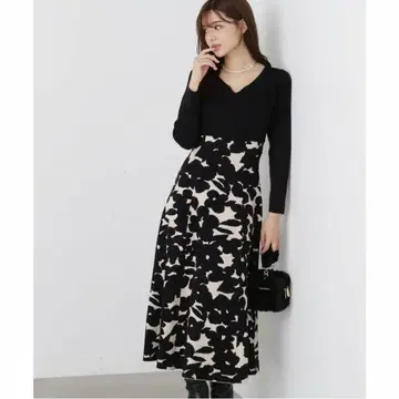 PROPORTION 자카드 플라워 니트 원피스 꽃무늬 블랙 롱