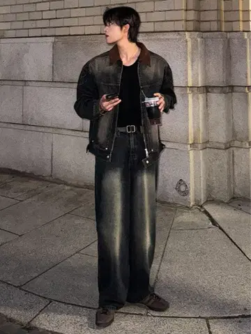 빈티지 블랙 더블 지퍼 데님 자켓