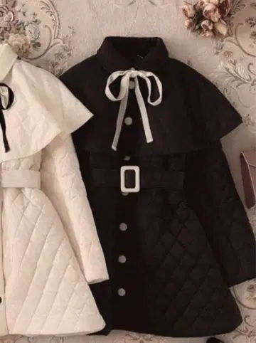 meltie 퀼팅 케이프 코트 블랙