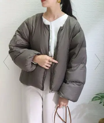 [ 새상품 미사용 ] 나일론 숏 기장 다운 페더 자켓 모카