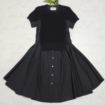 사카이 코튼 니트 드레스 반팔 원피스 롱 도킹 1 블랙