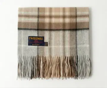 TWEED MILL 트위드밀 체크 무늬 스톨 베이지 계열