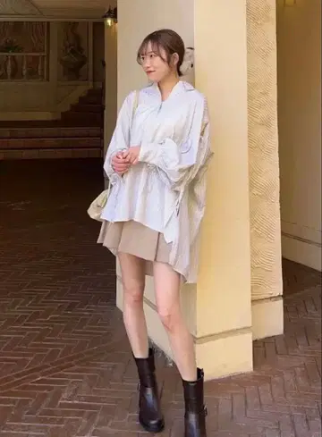 COCODEAL 스트라이프 슬릿 슬리브 오버 셔츠