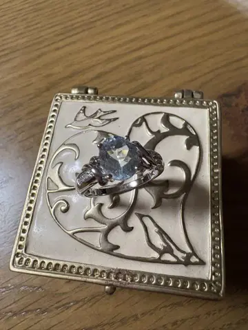 K14 화이트 골드 아쿠아 마린 반지