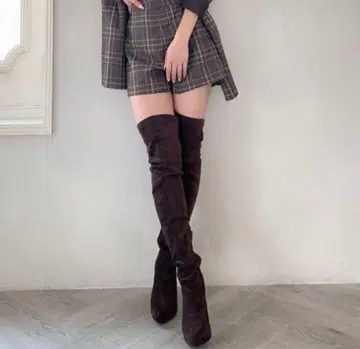 resexxy 니하이 부츠 다크 브라운 스웨이드 하이힐