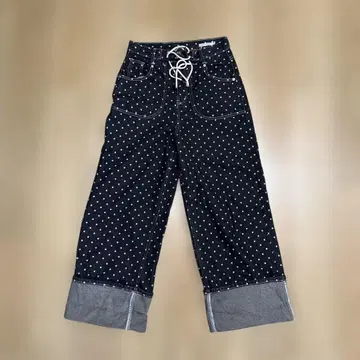 도트 무늬 와이드 레그 데님 팬츠