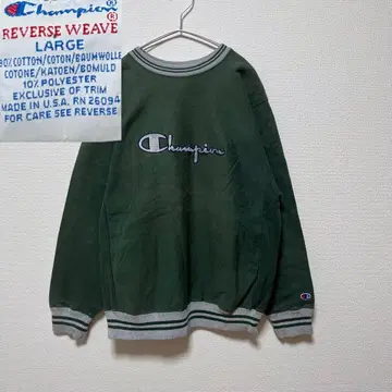 Champion 챔피온 리버스 위브 L 다크 그린 자수 택