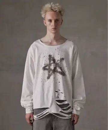 GRANCY 큐빅 디자인 그래픽 데미지 롱 T M 사이즈