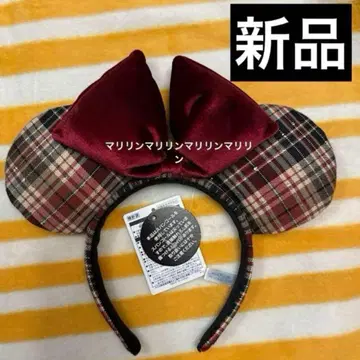 새상품 미키 귀 머리띠 체크 무늬