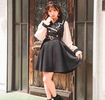 ROJITA 로지타 키라키라 펄 배색 테일러드 원피스 블랙