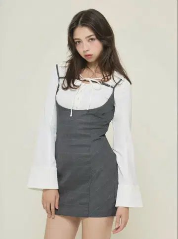 앤드마리 Betty 레이어드 체크 드레스 그레이 화이트