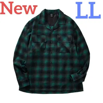새상품 옴브레 체크 기모 셔츠 LL 그린 x 네이비