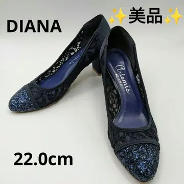 [ 새상품급 ] DIANA 글리터 펌프스 22.0cm 네이비 레이스 패턴