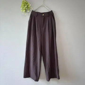 마이니아 [M] 고급 내추럴 매끄러운 레이온 혼방 허리 턱 와이드 팬츠