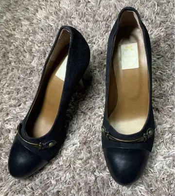 미사용 블랙 스웨이드 가죽 하이힐 펌프스 천연 가죽 일본제 23cm