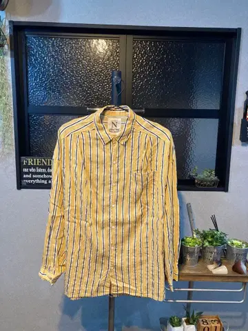 RNA 긴팔 셔츠 옐로우 컬러와 파랑 스트라이프 M 사이즈 오버 사이즈