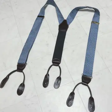 천연 가죽 + 밴딩 빈티지 클래식 서스펜더 블루 골드 금장 장식