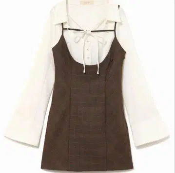 andmary Betty layered check dress brown