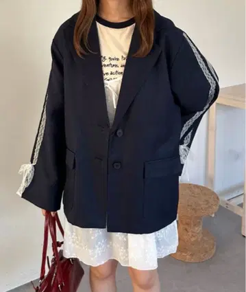 [컨디션 최상] kutir 레이스 리본 테일러드 자켓 네이비