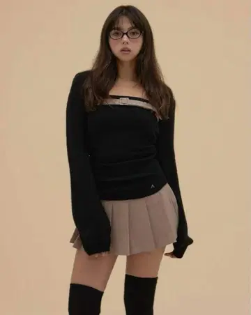andmarry 하이디 벨트 플리츠 세트업 블랙