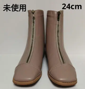 숏부츠 베이지 24cm 프론트 지퍼 미사용 로우힐