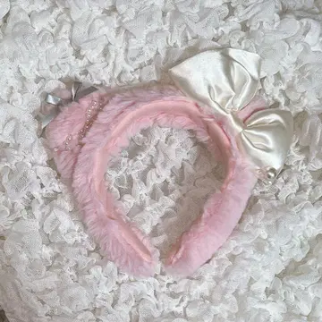 키티 핑크 퍼 머리띠 리본 포함