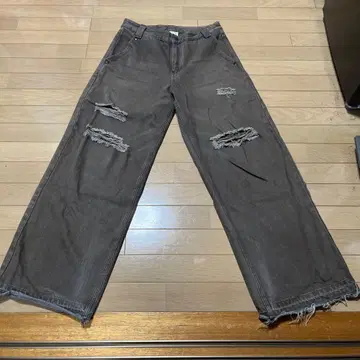 MASONPRINCE 데미지 가공 와이드 레그 데님 팬츠