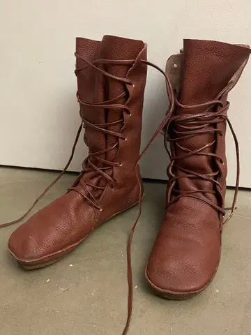 코스 KOOS 미들 부츠 가죽 주름 가공 레이스업 38 24cm