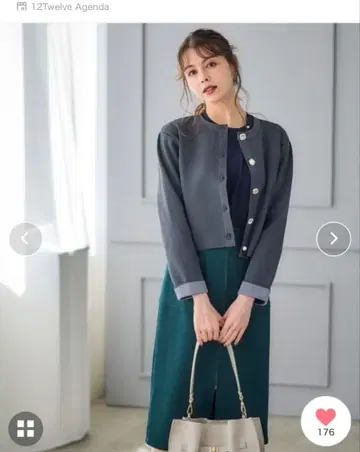 12Twelve Agenda 비쥬 단추 소매 배색 자켓풍 니트 가디건