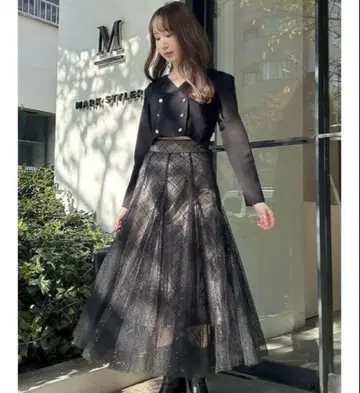 dazzlin 스팽글 튤 체크 스커트