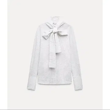 체크 무늬 리본 블라우스