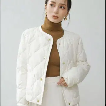 anuans taion 화이트 노카라 퀼팅 숏 다운