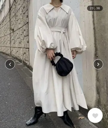 벌룬 슬리브 개더 원피스 프레이 아이디